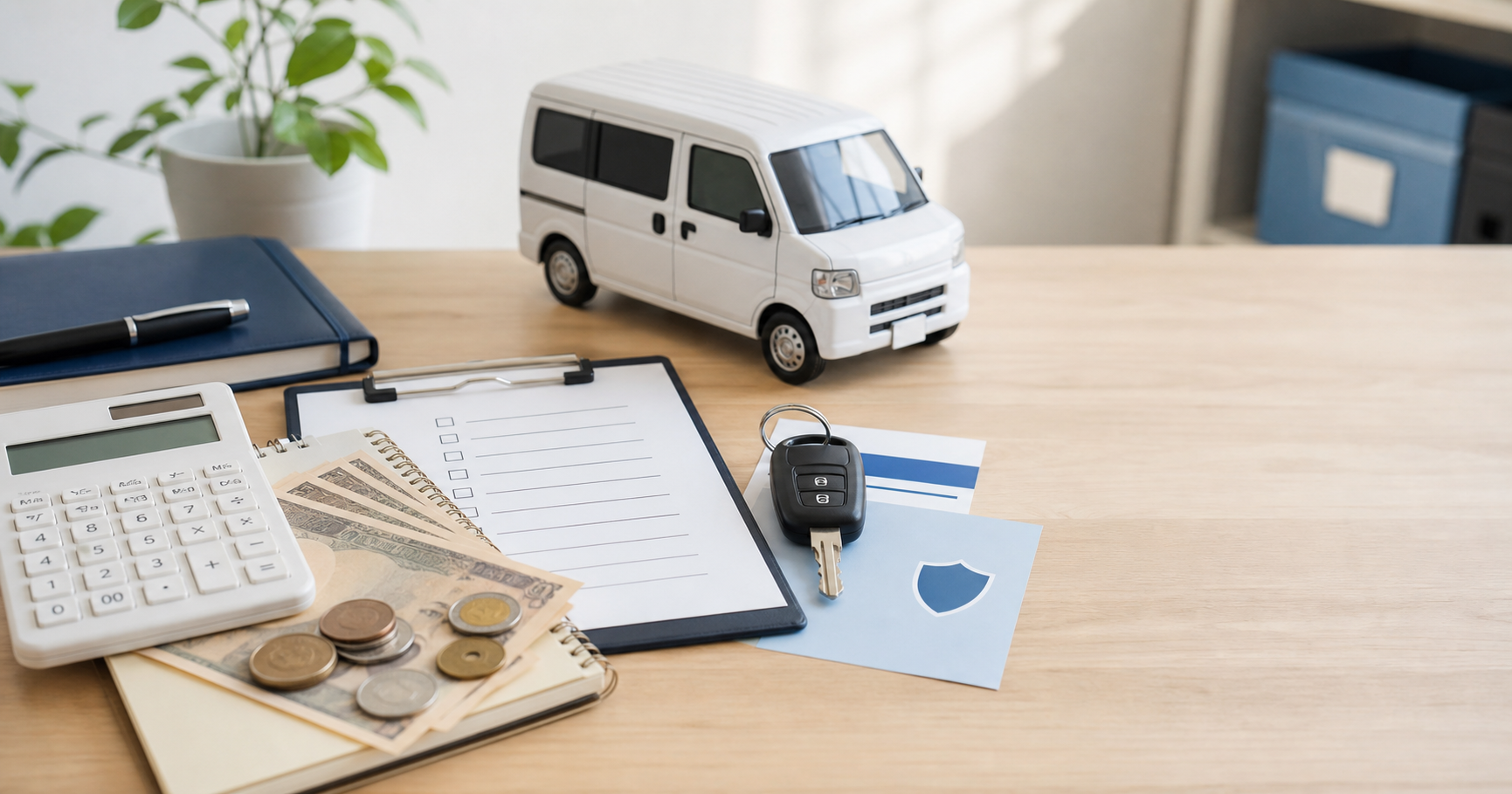軽貨物の初期費用を表す電卓と軽バン模型のアイキャッチ